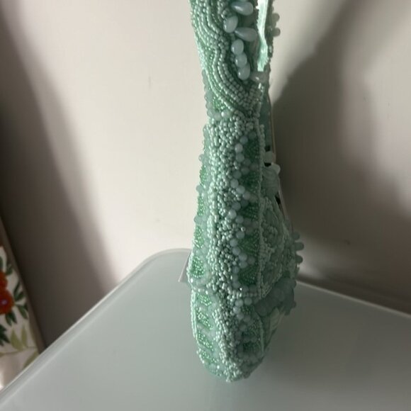 Viral Light Green Floral Beaded Shoulder Bag - Picture 4 of 6